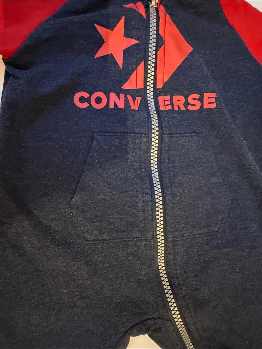 Converse Red and Navy Hooded One-Piece Bodysuit